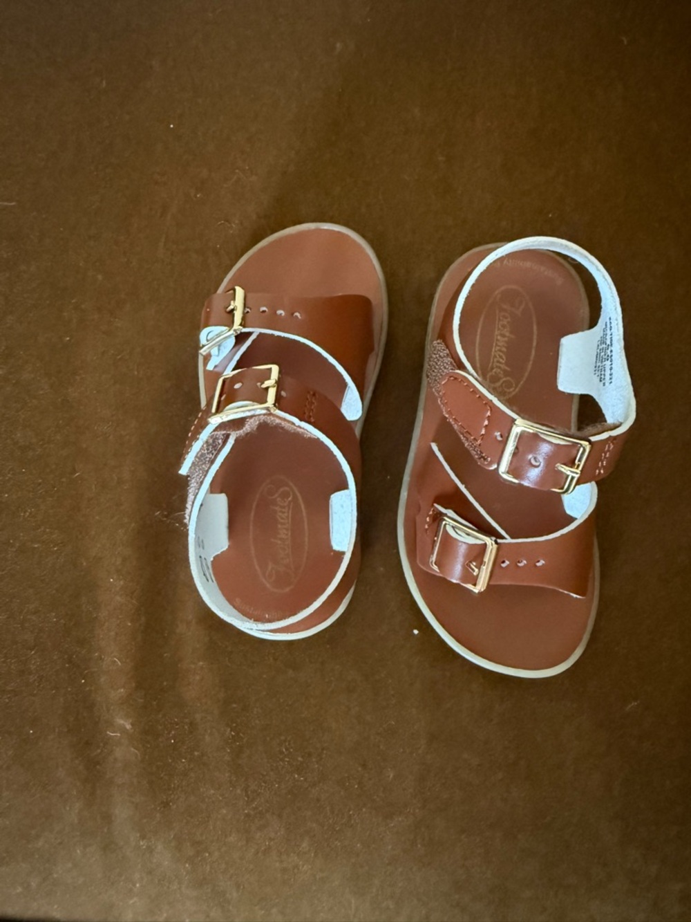 FootMates Brown Leather Kids Sandals with Gold Buckles